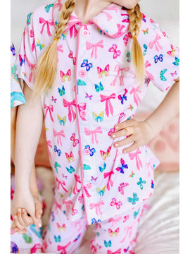 Bow and Butterfly Print Bamboo Feather Pjs - 0