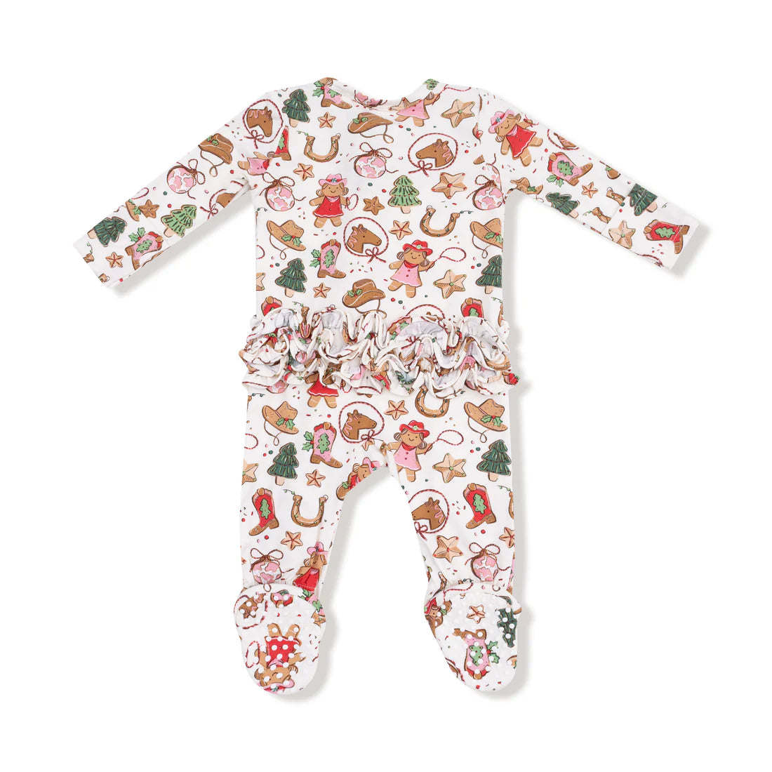 Cowgirl Christmas 2 Way Zipper Ruffle Back Footie - 0