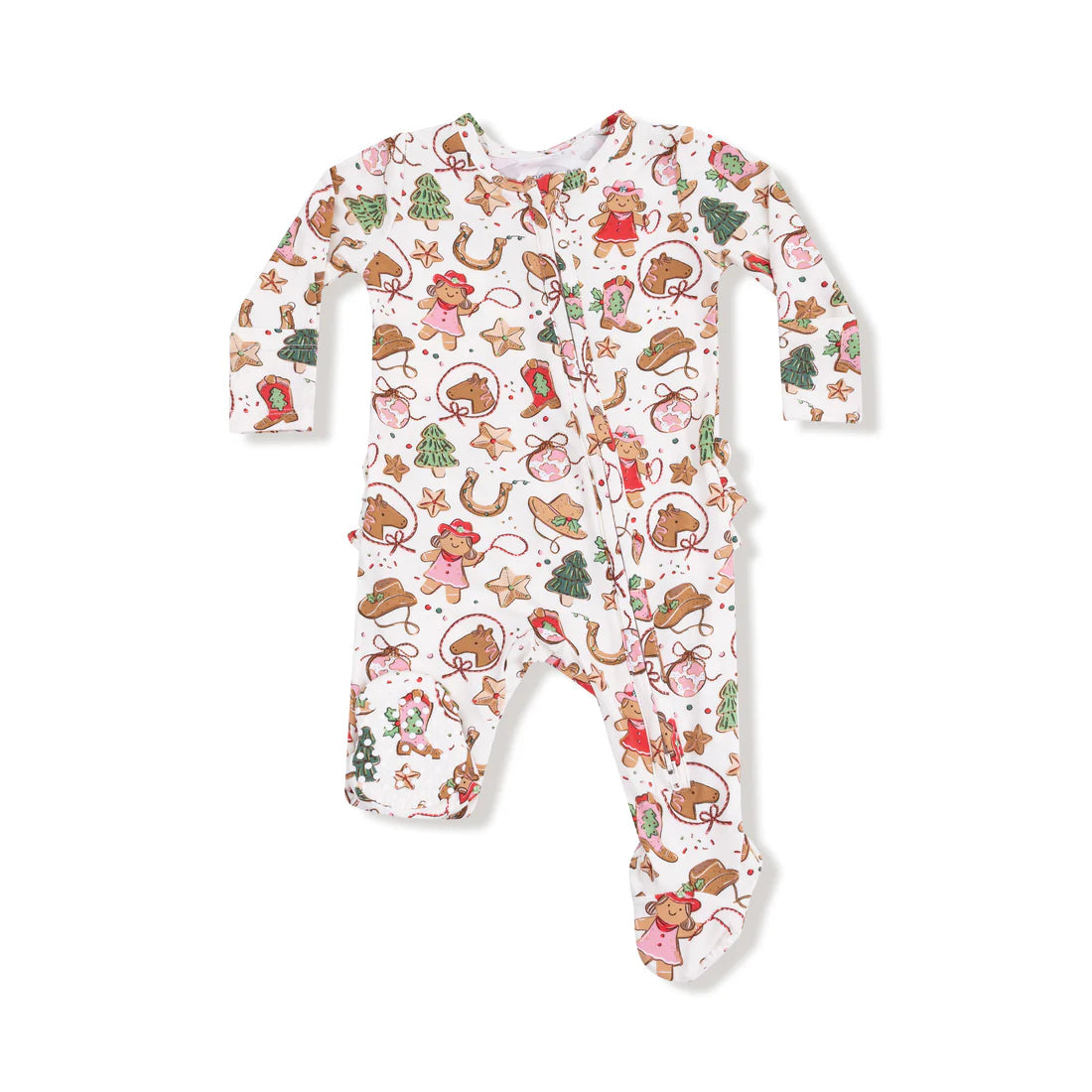Cowgirl Christmas 2 Way Zipper Ruffle Back Footie