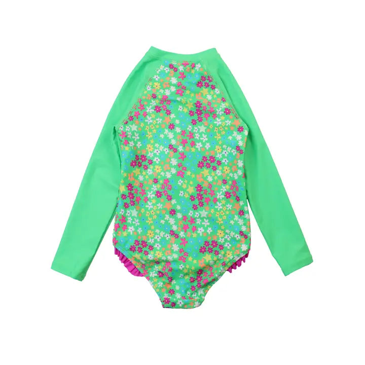 Neon Floral Long Sleeve Rash Guard - 0