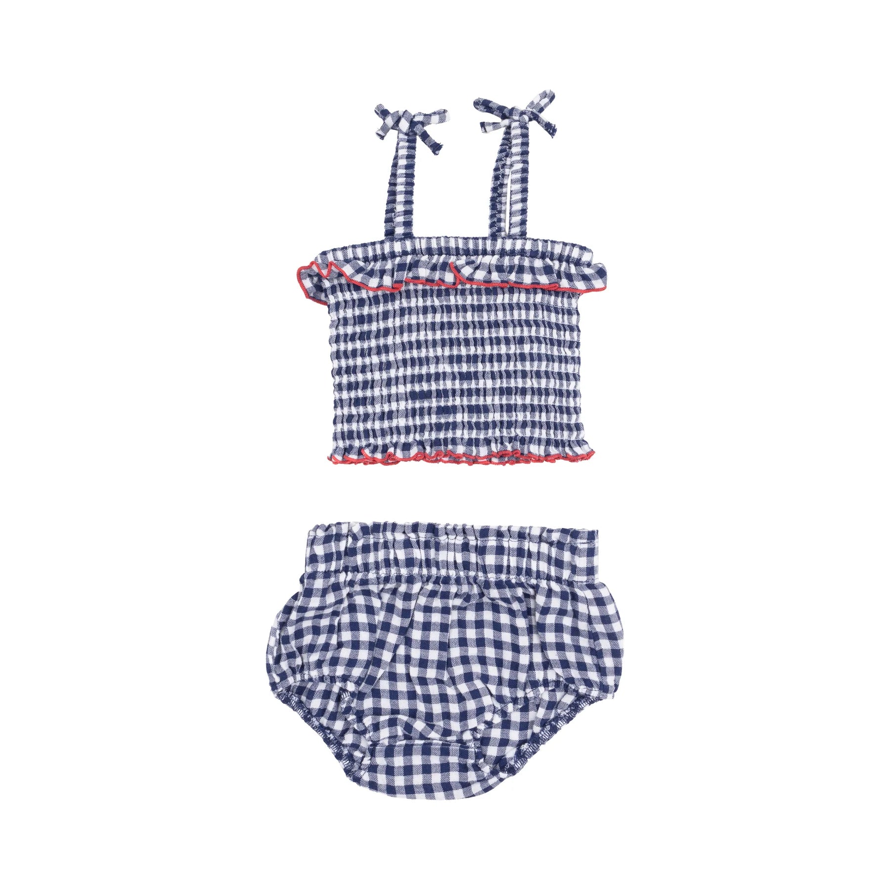 Navy Gingham Smocked Ruffle Top and Bloomer