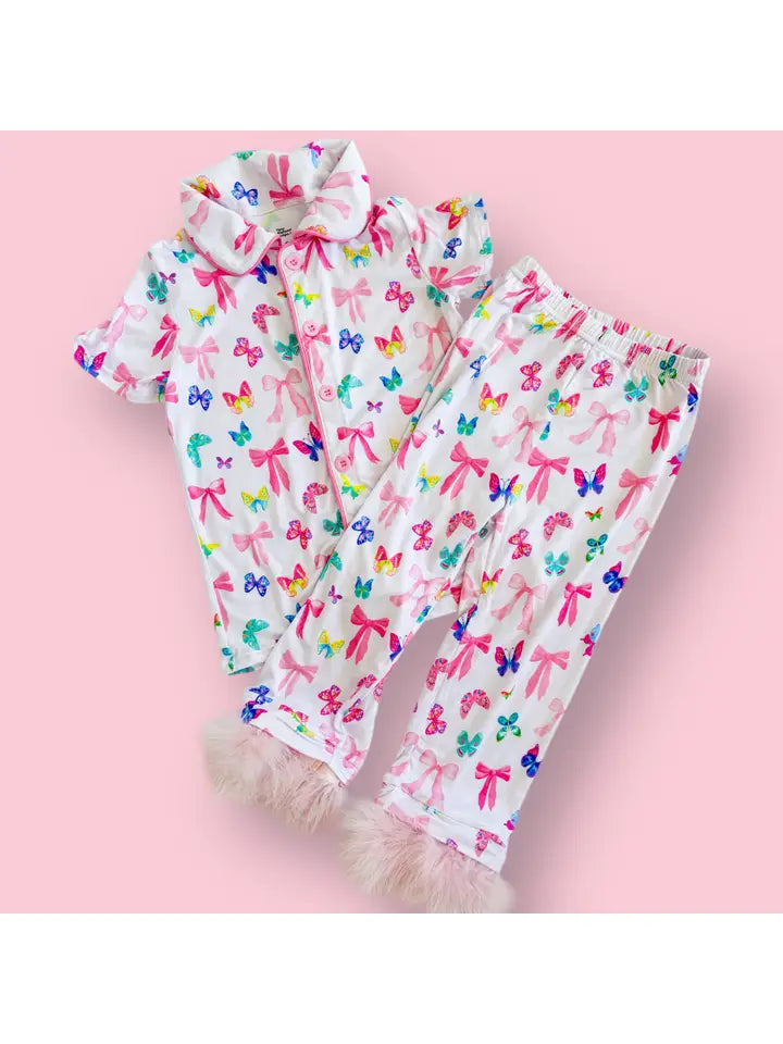 Bow and Butterfly Print Bamboo Feather Pjs