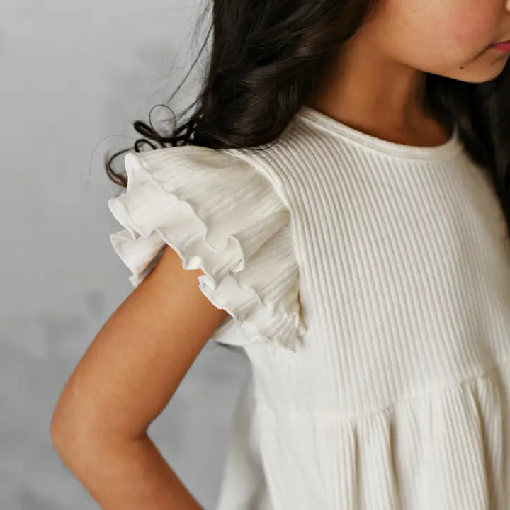 White Double Ruffle Flutter Sleeve