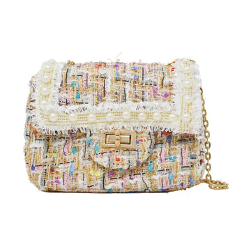 Classic Tweed Handbag with Pearls - 0