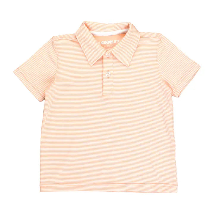 Boys Salmon Micro Stripe Knit Short Sleeve Performance Polo