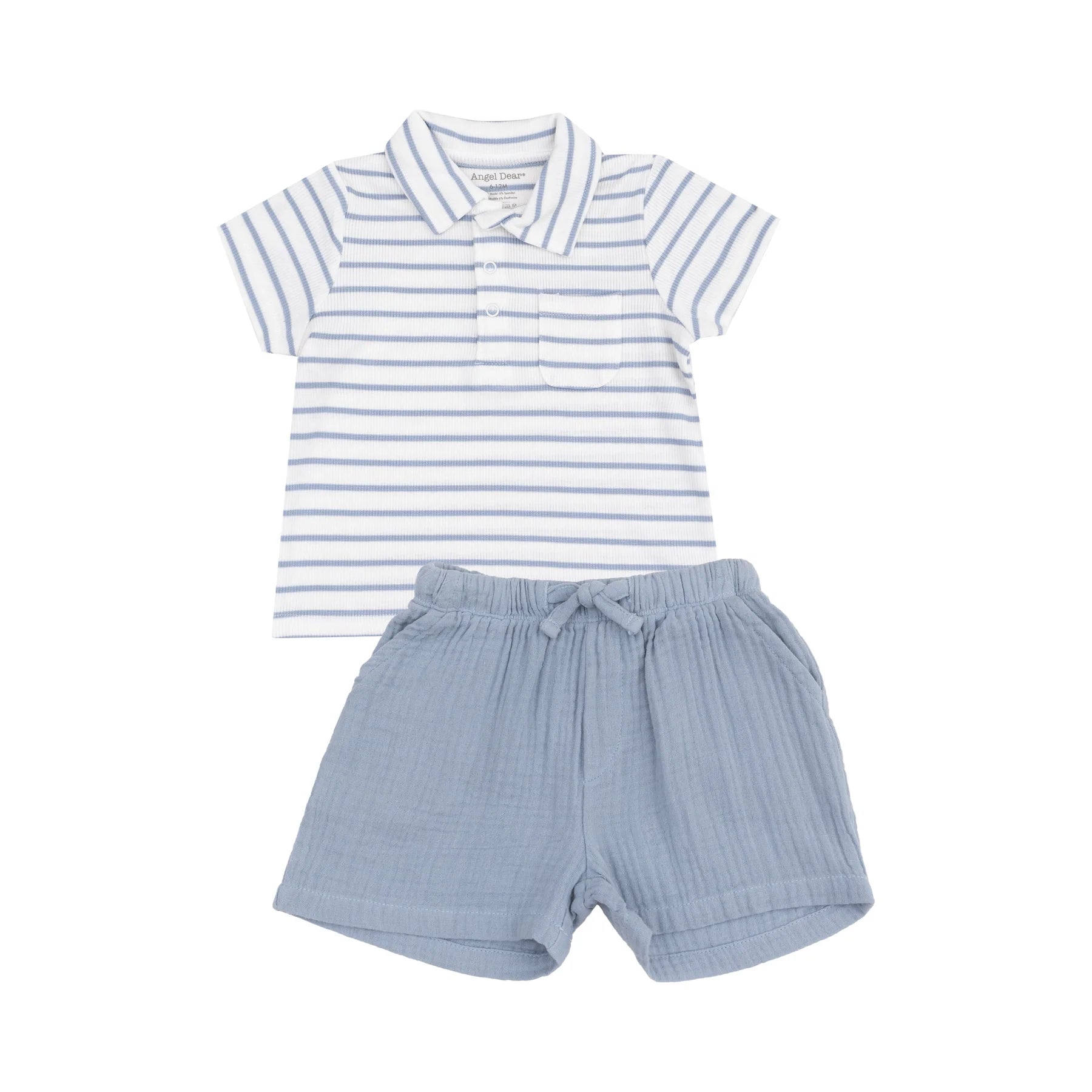 Dusty Blue Stripe Polo Shirt and Muslin Short