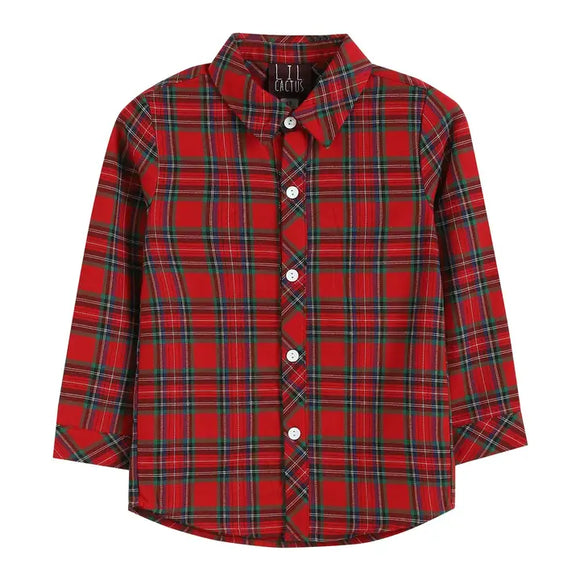 Red and Green Tartan Boys Dress Shirt
