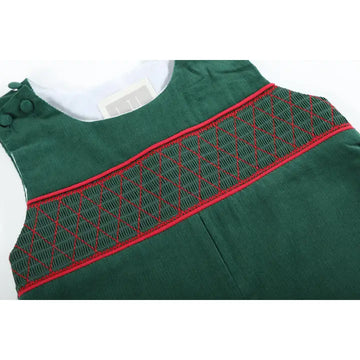 Green Christmas Smocked Longall - 0