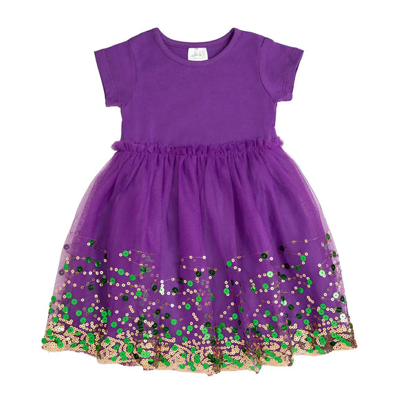 Mardi Gras Confetti Short Sleeve Tutu Dress