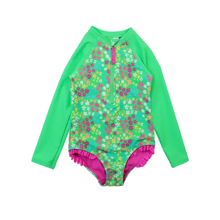 Neon Floral Long Sleeve Rash Guard