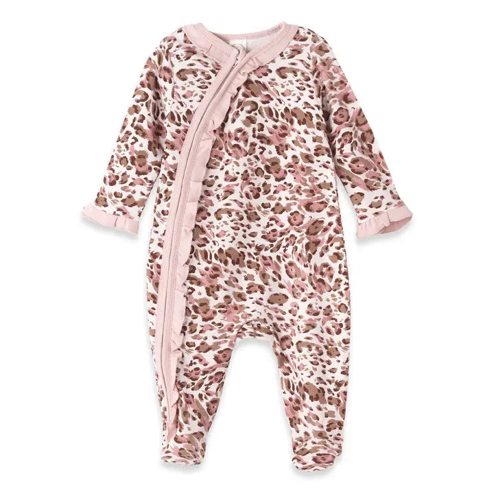 Baby Girl's Pink Leopard Bamboo Zipper Romper