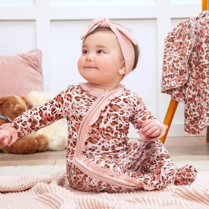 Baby Girl's Pink Leopard Bamboo Zipper Romper