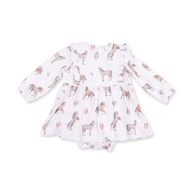 I Love Horses Long Sleeve Ruffle Bodysuit Dress