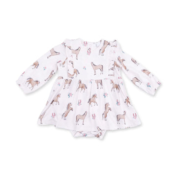I Love Horses Long Sleeve Ruffle Bodysuit Dress