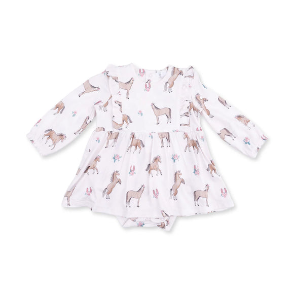 I Love Horses Long Sleeve Ruffle Bodysuit Dress