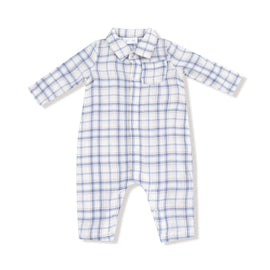 Blue Plaid Polo LS Henley Romper