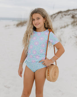 Mint & Lavender Rash Guard Ruffle Swimsuit