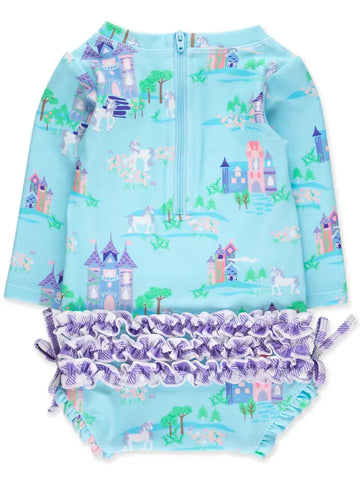 Once Upon a Castle LS One Piece Rash Guard Swimsuit w/ Rear Ruffles - 0