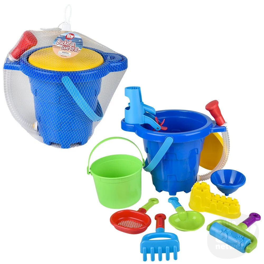 Large Bucket With 9pc Sand Toys