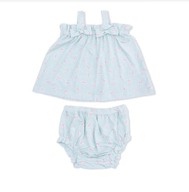 Tiny Cherry Stripe - Top With Bows And Ruffle Leg Bloomer