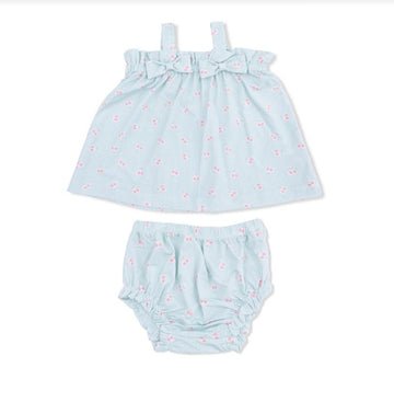 Tiny Cherry Stripe - Top With Bows And Ruffle Leg Bloomer