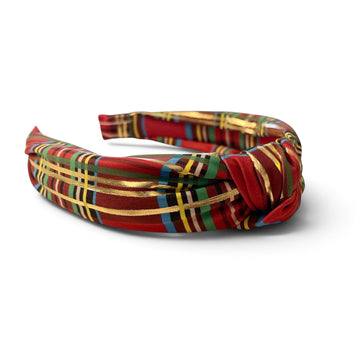 Top knot Headband in Christmas Plaid