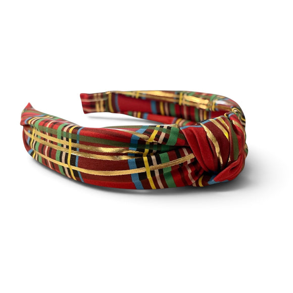 Top knot Headband in Christmas Plaid