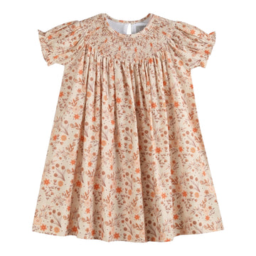 Brown Floral Smocked Bishop Dress