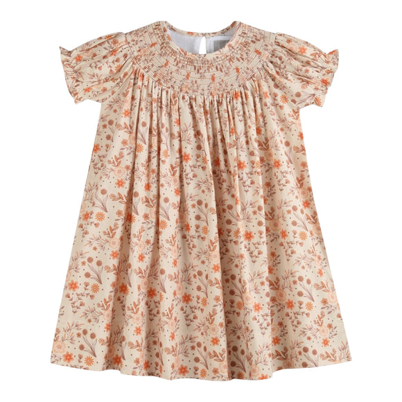 Brown Floral Smocked Bishop Dress