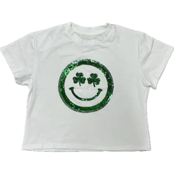 Smiley Clover Sequin Boxy T’ St. Patty's