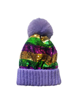 Sequin Mardi Gras Beanie Lavender