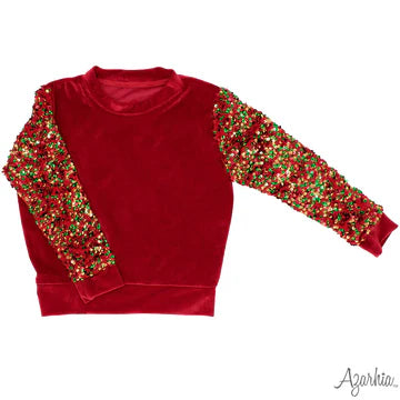 Sequin Red Velour Sweatshirt