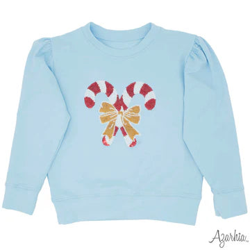 Holly Lt Blue sweatshirt Sequin Candy Canes