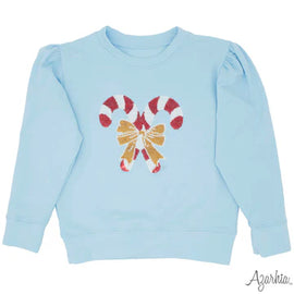 Holly Lt Blue sweatshirt Sequin Candy Canes