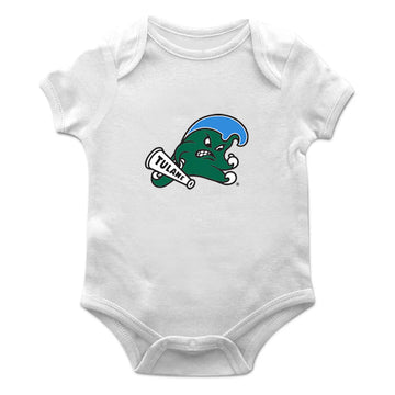 White Tulane Green Wave Cotton Short Sleeve Bodysuit