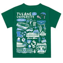 Tulane Green Wave Hand Sketched Vive La Fete Impressions Artwork Boys Green Short Sleeve Tee Shirt-2
