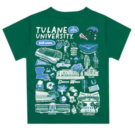 Tulane Green Wave Hand Sketched Vive La Fete Impressions Artwork Boys Green Short Sleeve Tee Shirt - 0