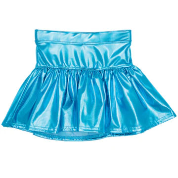 Slick Metallic Gathered Skort in Turquoise