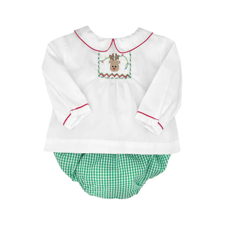 REINDEER SMOCKED DIAPER SET