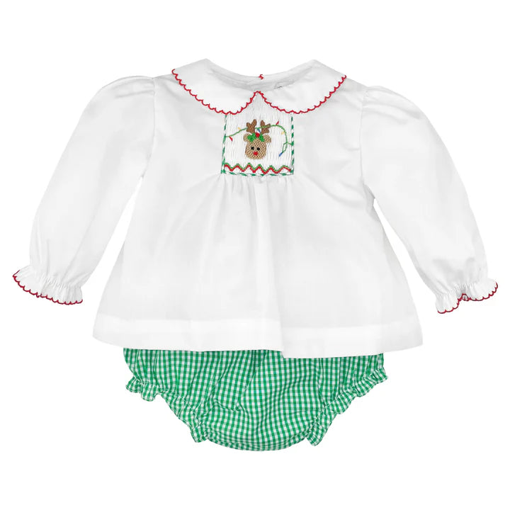 REINDEER SMOCKED DIAPER SET SCALLOP