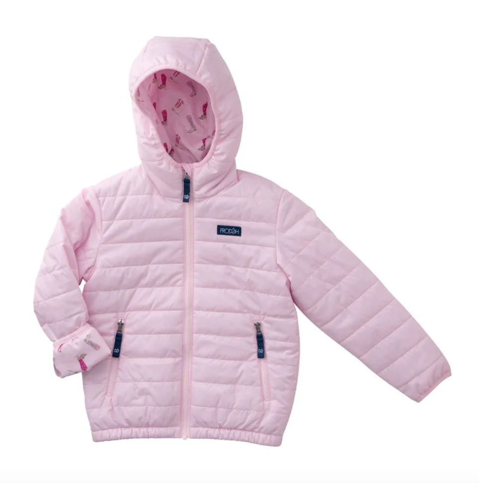 Girls Hooded Puffer Jacket - Pink Tulle