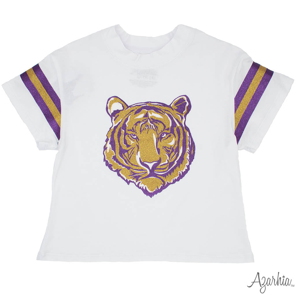 GAME DAY Glitter Boxy T’ Purple Gold Tiger