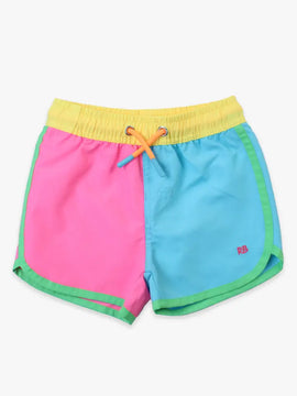 Neon Color Block Dolphin Hem Swim Trunks