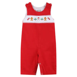 Red Velvet Christmas Smocked Overalls