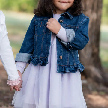 Medium Wash Ruffle Denim Jacket - 0