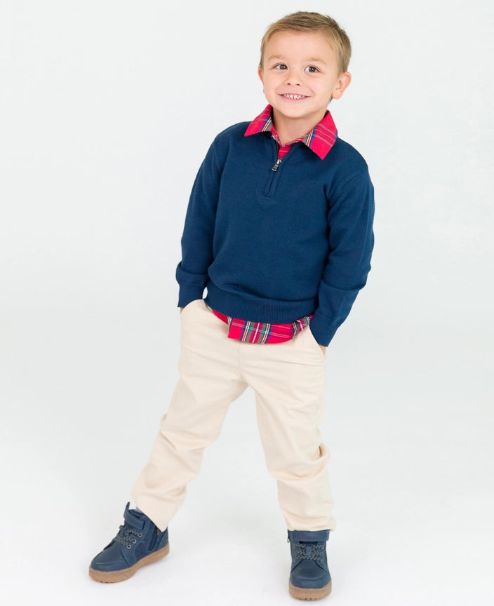 Boys Dark Navy Quarter-Zip Sweater