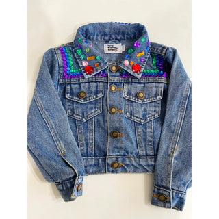 Patched Rainbow Denim Jacket with Gems