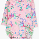 Atlantis Mermaids LS One Piece Rash Guard Swimsuit w/ Rear Ruffles-1