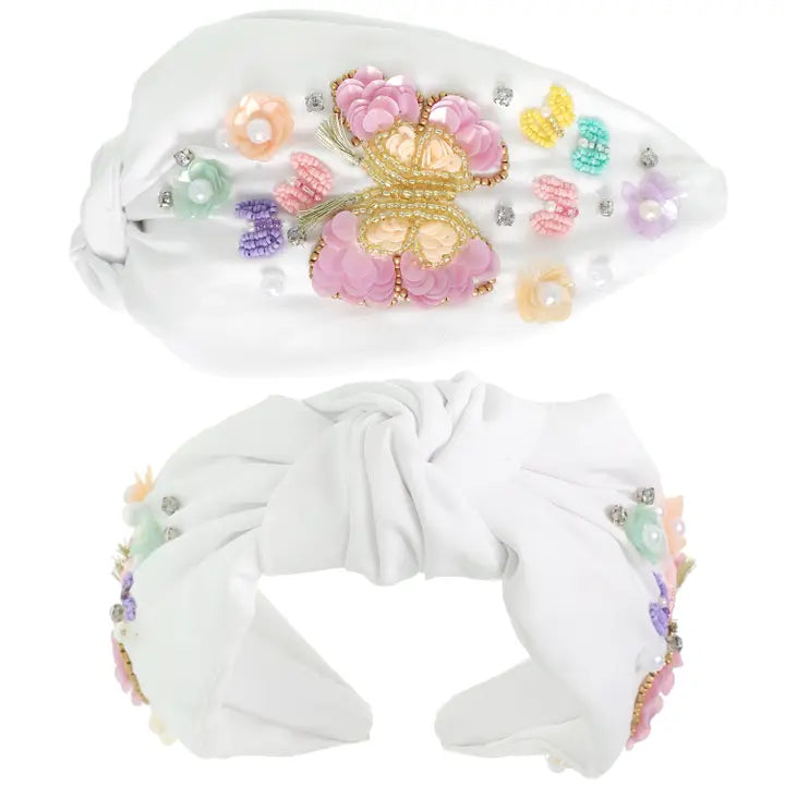 Butterfly Beaded Jeweled Top Knotted Headband