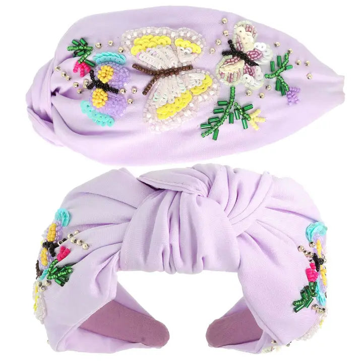 Butterfly Garden Beaded Top Knotted Headband